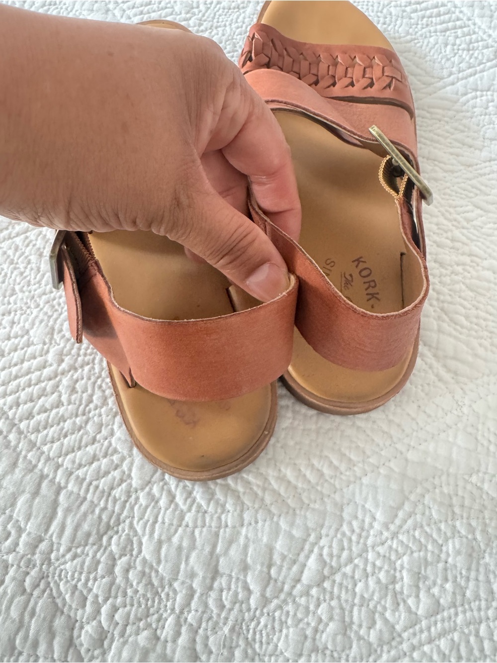 Kork-Ease Women's Burnt Orange Woven Leather Crisscross Sandals - Picture 8 of 13